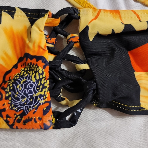 NWT PLUS SIZE ADJUSTABLE SIZING SUNFLOWER BIKINI TOE SIDE TIE BACK - Picture 4 of 8